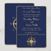 Blauwe Zeevaart Trouw Uitnodigingen Gouden Kompas (Voorkant / Achterkant)