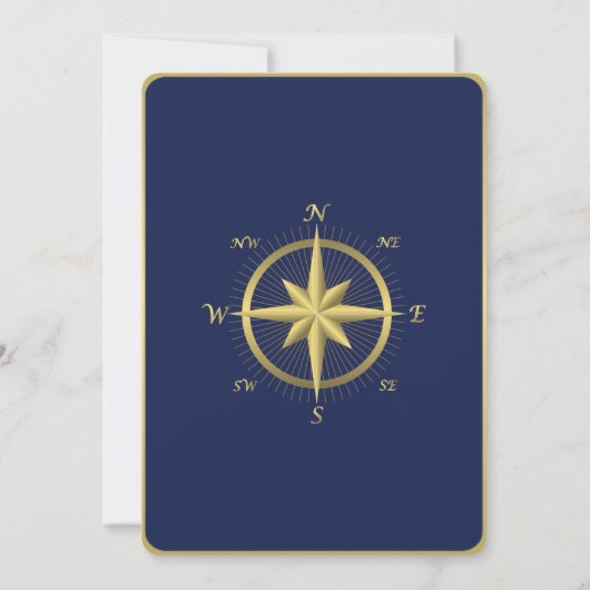 Blauwe Zeevaart Trouw Uitnodigingen Gouden Kompas (Achterkant)