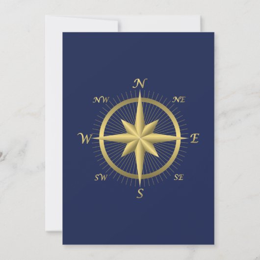 Blauwe Zeevaart Trouwkaarten Gouden Kompas Kaart (Achterkant)