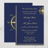 Blauwe Zeevaart Trouwkaarten Gouden Kompas Kaart (Voorkant / Achterkant)