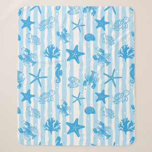 Blauwe Zeewezens Nautisch Doodle Patroon Sherpa Deken