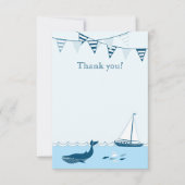 Blauwe zeezeilboot baby douche bedankt (Voorkant)