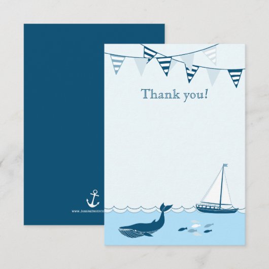Blauwe zeezeilboot baby douche bedankt (Voorkant / Achterkant)