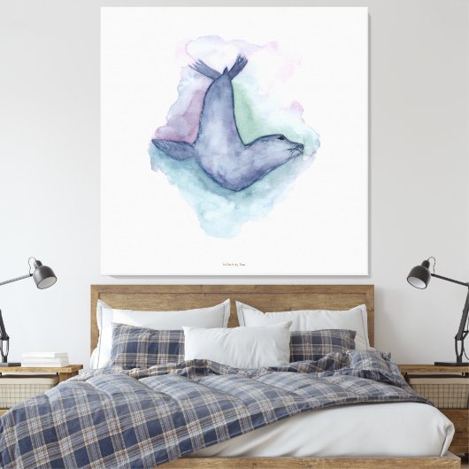 Blauwe zegel waterverf schilderij canvas afdruk (Insitu (Slaapkamer))