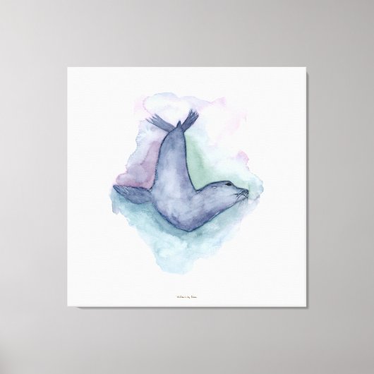 Blauwe zegel waterverf schilderij canvas afdruk (Voorkant)