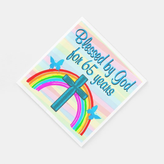  BLAUWE ZEGENINGEN 65E VERJAARDAG PAPIEREN SERVETT SERVET (Hoek)