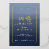 Blauwe Zegeningen Eerste Communie Uitnodiging (Voorkant)