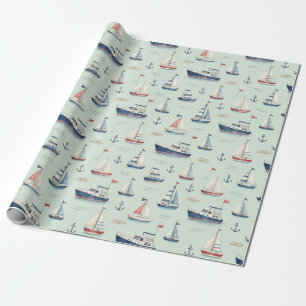 Blauwe Zeilboot Anker Aquarel Scheepvaart Cadeau Cadeaupapier
