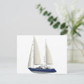 blauwe zeilboot briefkaart (Staand voorkant)