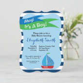 Blauwe zeilboot Nautical Boy Baby shower Kaart (Staand voorkant)