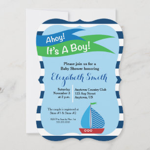 Blauwe zeilboot Nautical Boy Baby shower Kaart