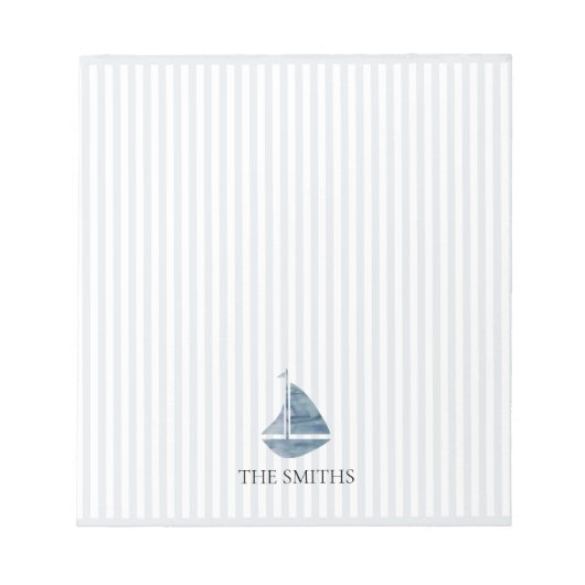 Blauwe zeilboot Nautical Stripe Notitieblok (Voorkant)