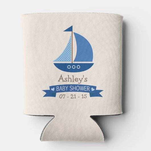 Blauwe zeilboot, nautisch Baby shower Blikjeskoeler (Achterkant)