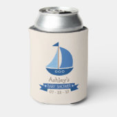 Blauwe zeilboot, nautisch Baby shower Blikjeskoeler (Blikje Achterkant)