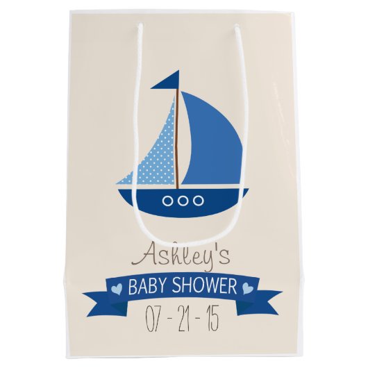 Blauwe zeilboot, nautisch Baby shower Medium Cadeauzakje (Achterkant)