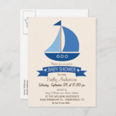 Blauwe zeilboot, nautisch Baby shower Uitnodiging Briefkaart (Voorkant / Achterkant)