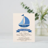 Blauwe zeilboot, nautisch Baby shower Uitnodiging Briefkaart (Staand voorkant)