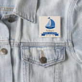 Blauwe zeilboot, nautisch Baby shower Vierkante Button 5,1 Cm (In situ)
