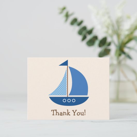 Blauwe zeilboot, nautisch; dank u briefkaart (Staand voorkant)