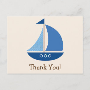 Blauwe zeilboot, nautisch; dank u briefkaart