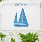  blauwe zeilboot Nautisch Theedoek (Gevouwen)