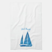  blauwe zeilboot Nautisch Theedoek (Verticaal)