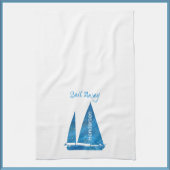 blauwe zeilboot Nautisch Theedoek