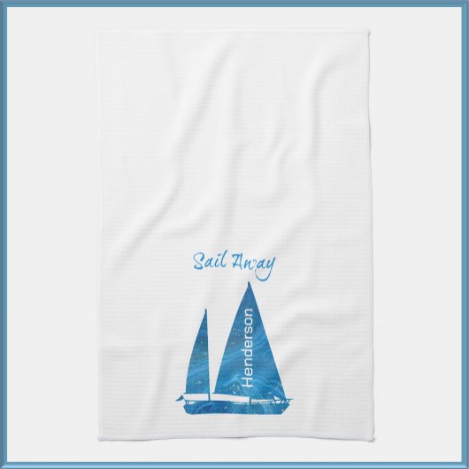  blauwe zeilboot Nautisch Theedoek