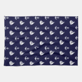 Blauwe zeilboten en ankerpatroon theedoek (Horizontaal)