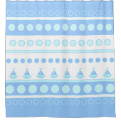 Blauwe zeilboten en cirkels douchegordijn (Voorkant)