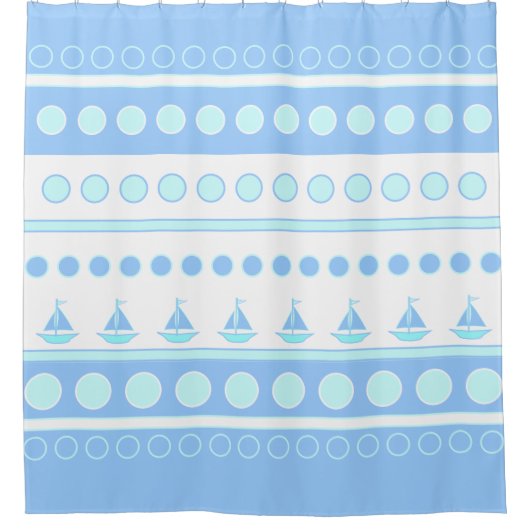 Blauwe zeilboten en cirkels douchegordijn (Voorkant)