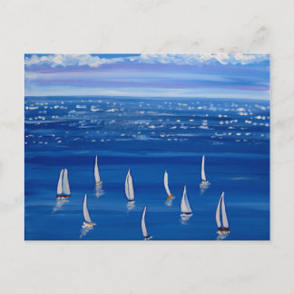 Blauwe zeilboten Folk Art Post Card Briefkaart