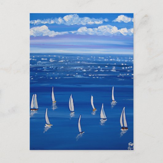 Blauwe zeilboten Folk Art Post Card Briefkaart (Voorkant)