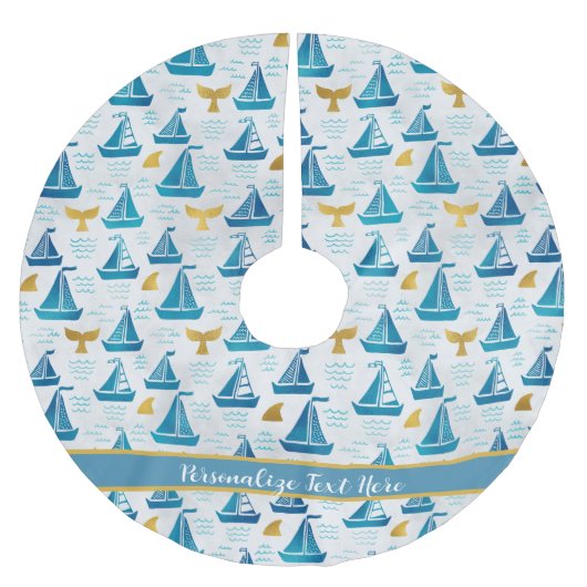 Blauwe zeilboten goudvis Zee Kerstmis Kerstboom Rok (Voorkant)