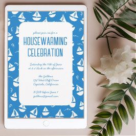Blauwe zeilboten Schattige Beach Housewarming Part Kaart