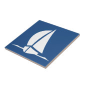 Blauwe zeilschepen voor de diepzee, witte tegels tegeltje (Zijkant)