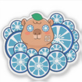 Blauwe Zen Capybara Spa Dag met Verband Sticker (Voorkant)
