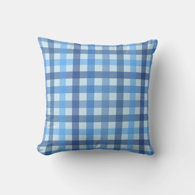 Blauwe zes-kleurige Gingham patroon worp kussen  (Voorkant)