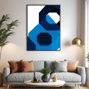 Blauwe zeshoekige kunst poster