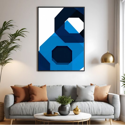 Blauwe zeshoekige kunst poster