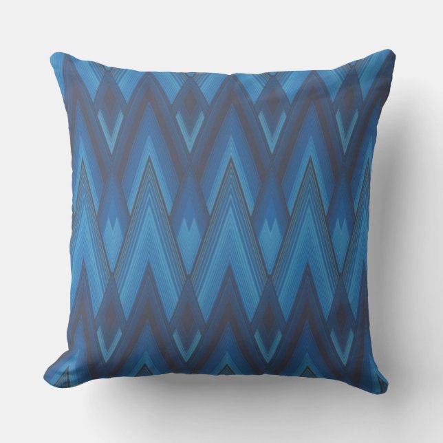 Blauwe Zig Zag Buitenkussen (Voorkant)