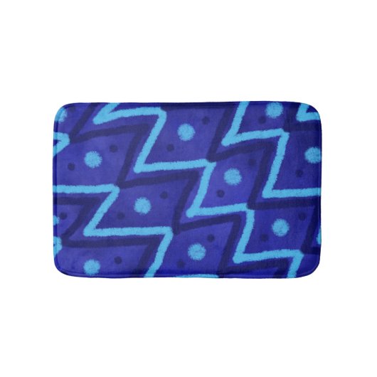 Blauwe Zig Zag Stippen Funky Patroon Badmat (Voorkant)