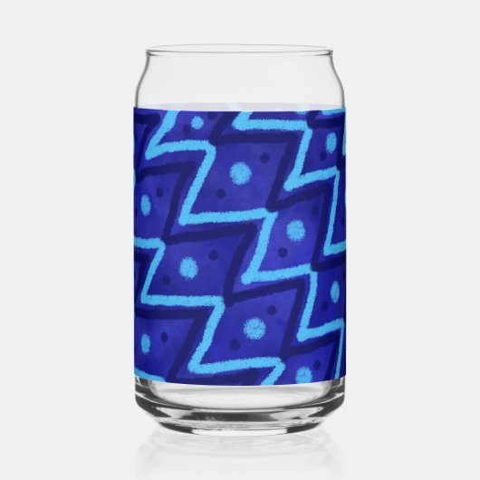 Blauwe Zig Zag Stippen Funky Patroon Blikvorm Glas (Voorkant)