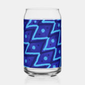Blauwe Zig Zag Stippen Funky Patroon Blikvorm Glas (Achterkant)