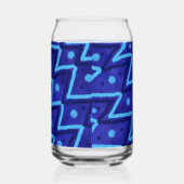 Blauwe Zig Zag Stippen Funky Patroon Blikvorm Glas (Rechts)