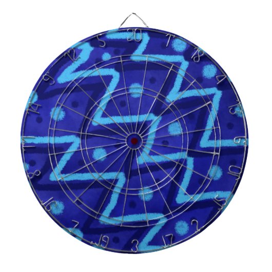 Blauwe Zig Zag Stippen Funky Patroon Dartbord (Voorkant)