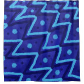 Blauwe Zig Zag Stippen Funky Patroon Douchegordijn (Voorkant)