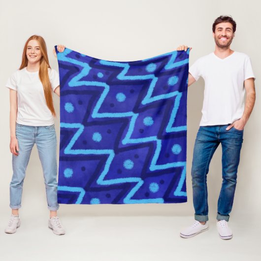 Blauwe Zig Zag Stippen Funky Patroon  Fleece Deken (In situ)