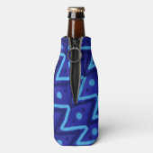 Blauwe Zig Zag Stippen Funky Patroon  Flesjeskoeler (Fles Achterkant)