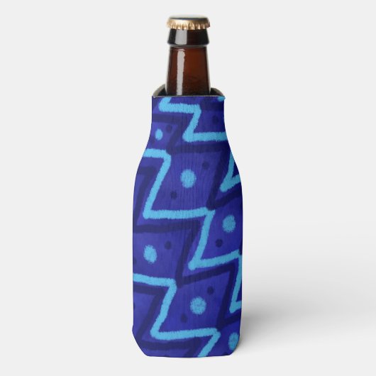 Blauwe Zig Zag Stippen Funky Patroon  Flesjeskoeler (Fles Voorkant)